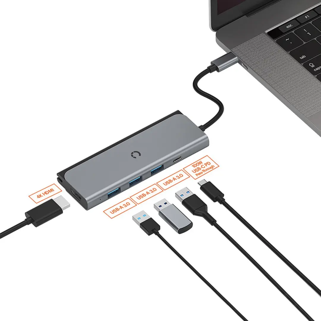Cygnett CY3318HUBC3 USB-C/HDMI/USB-A/SD-adapter - 15cm - Grijs