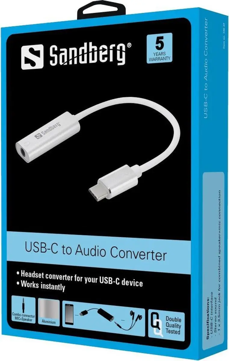 Sandberg 136-27 USB-C Naar Audio Adapter - Grijs