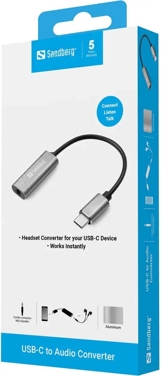 Sandberg 136-27 USB-C Naar Audio Adapter - Grijs