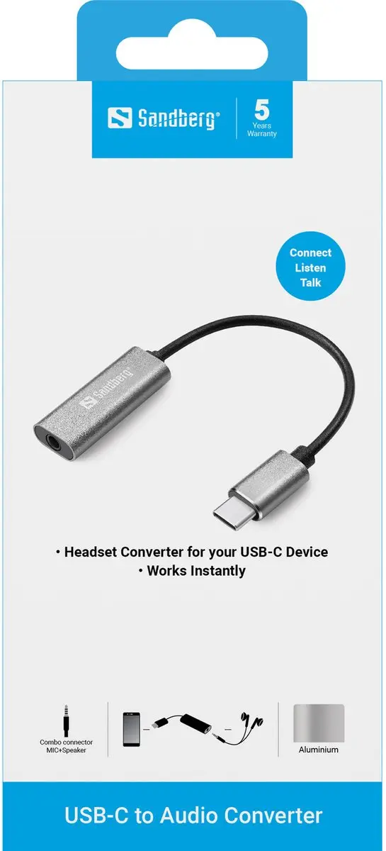 Sandberg 136-27 USB-C Naar Audio Adapter - Grijs