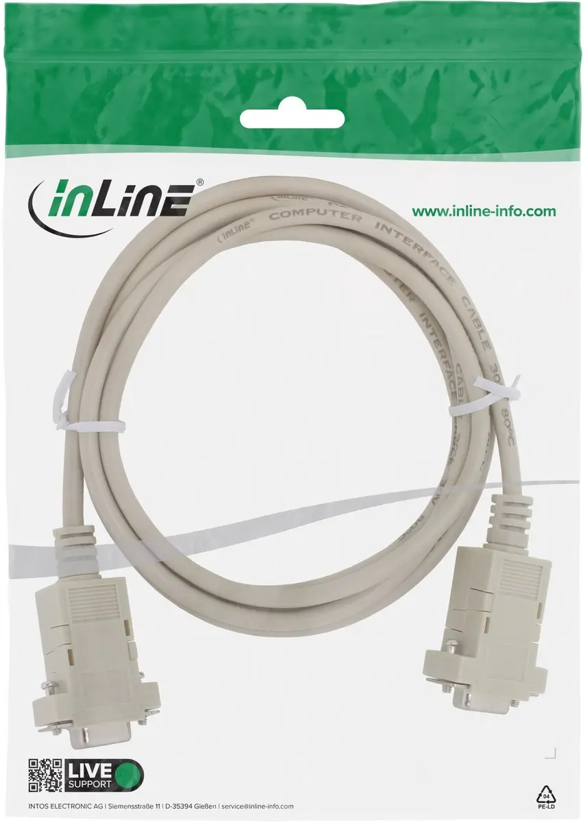 InLine Seriële RS232 Null Modemkabel 9-pins SUB-D - 2m