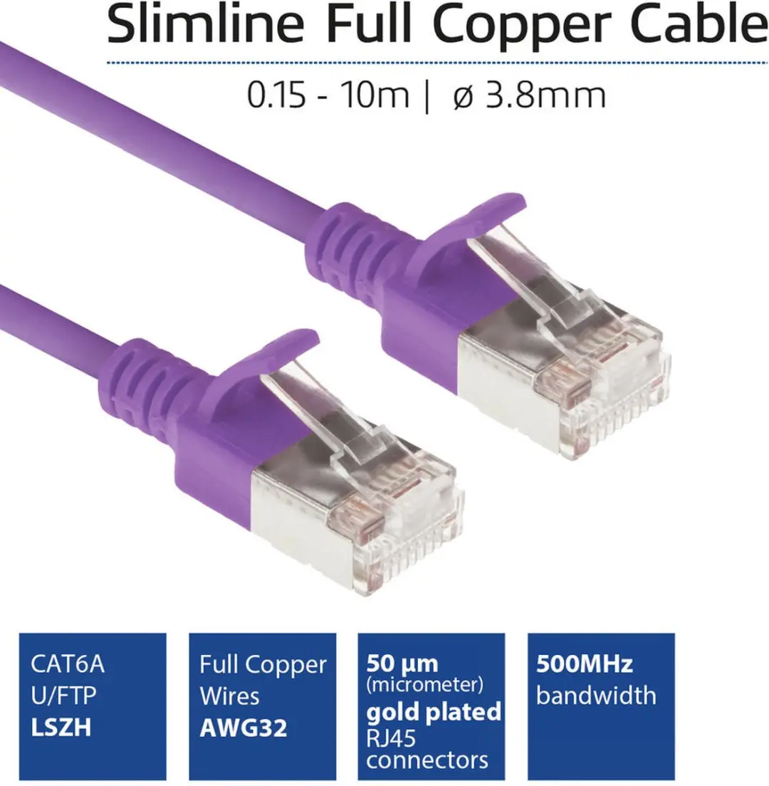 ACT Paarse LSZH U/FTP CAT6A Patchkabel 1,5m - 1 Stuk