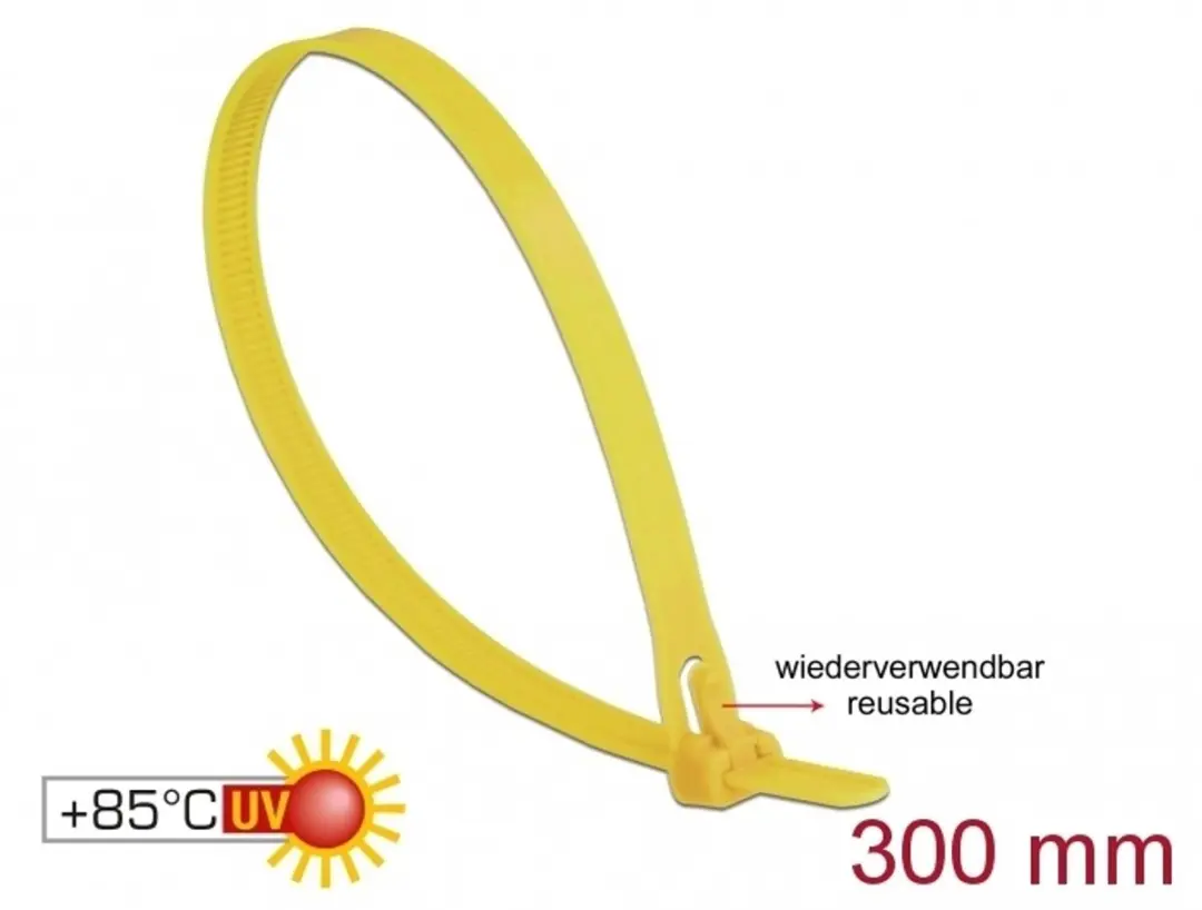 Delock Herbruikbare Tie-Wraps 300x7,6mm - Geel - 100 Stuks