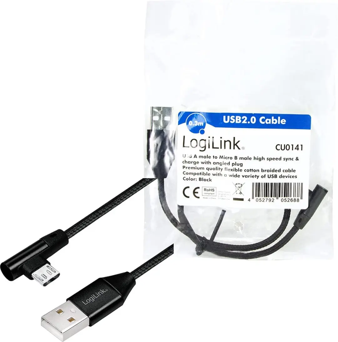 Logilink CU0141 USB-kabel USB 2.0 A naar Micro-B - 0,3m - Zwart