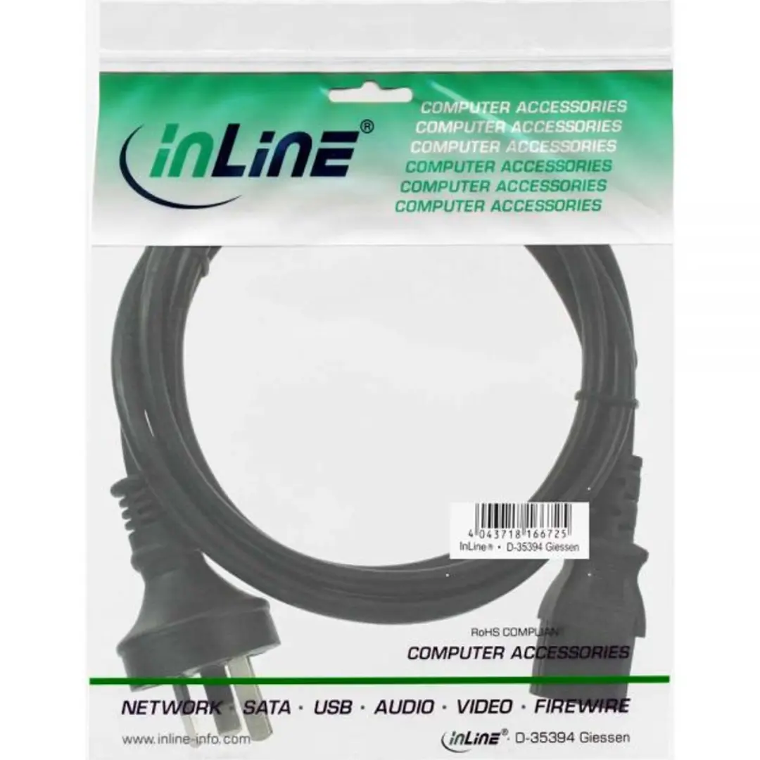 InLine C13 Type I Stroomkabel 0,75mm² - 0,5m - Zwart
