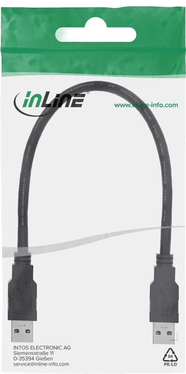 InLine USB 3.0 Kabel 0,3m - 2A - Zwart