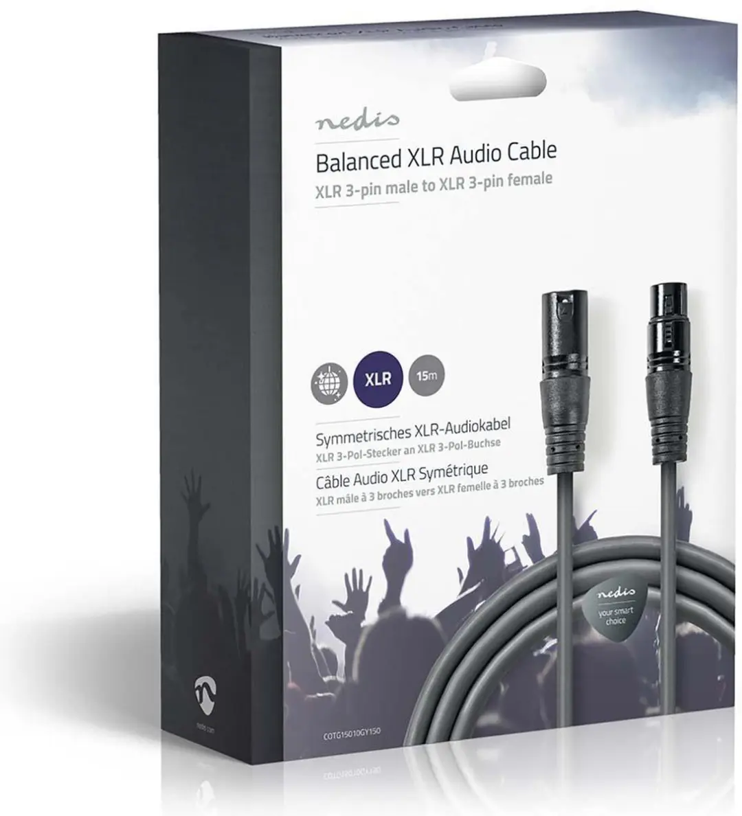 Nedis XLR Kabel 15m - 3-Pins Male naar Female - Donkergrijs