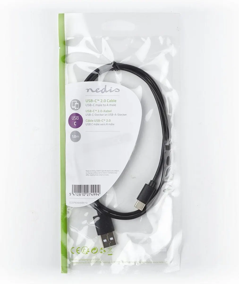 Nedis USB 2.0 USB-A naar USB-C Kabel 15W 480Mbps 1m - Zwart