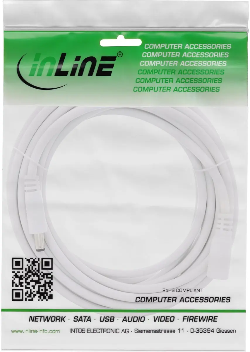 InLine DC Verlengkabel 5m - 5,5x2,5mm 140W AWG18 Wit