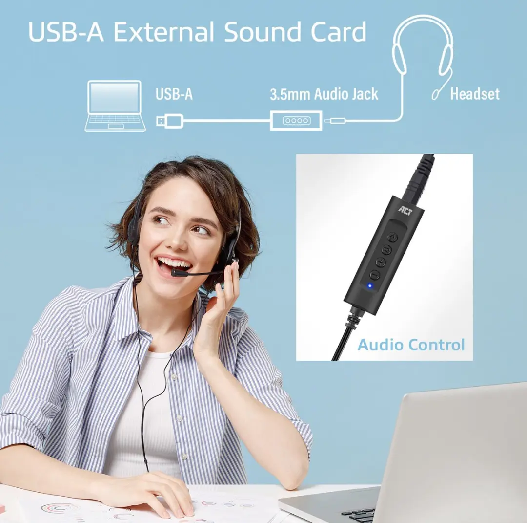 ACT AC9360 USB-A Externe Geluidskaart - Zwart - afbeelding 6 van 6