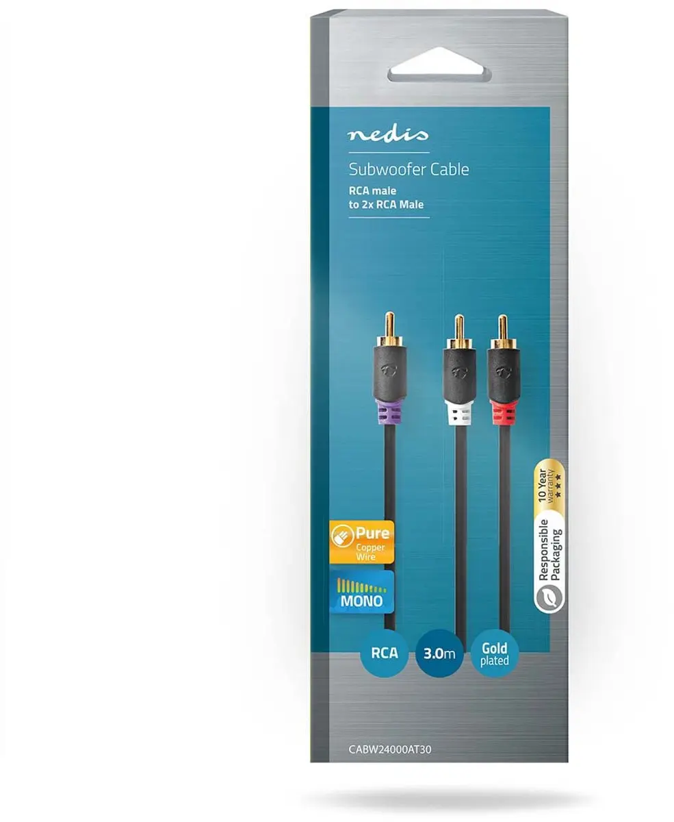 Nedis Subwooferkabel RCA Verguld 3m - Antraciet