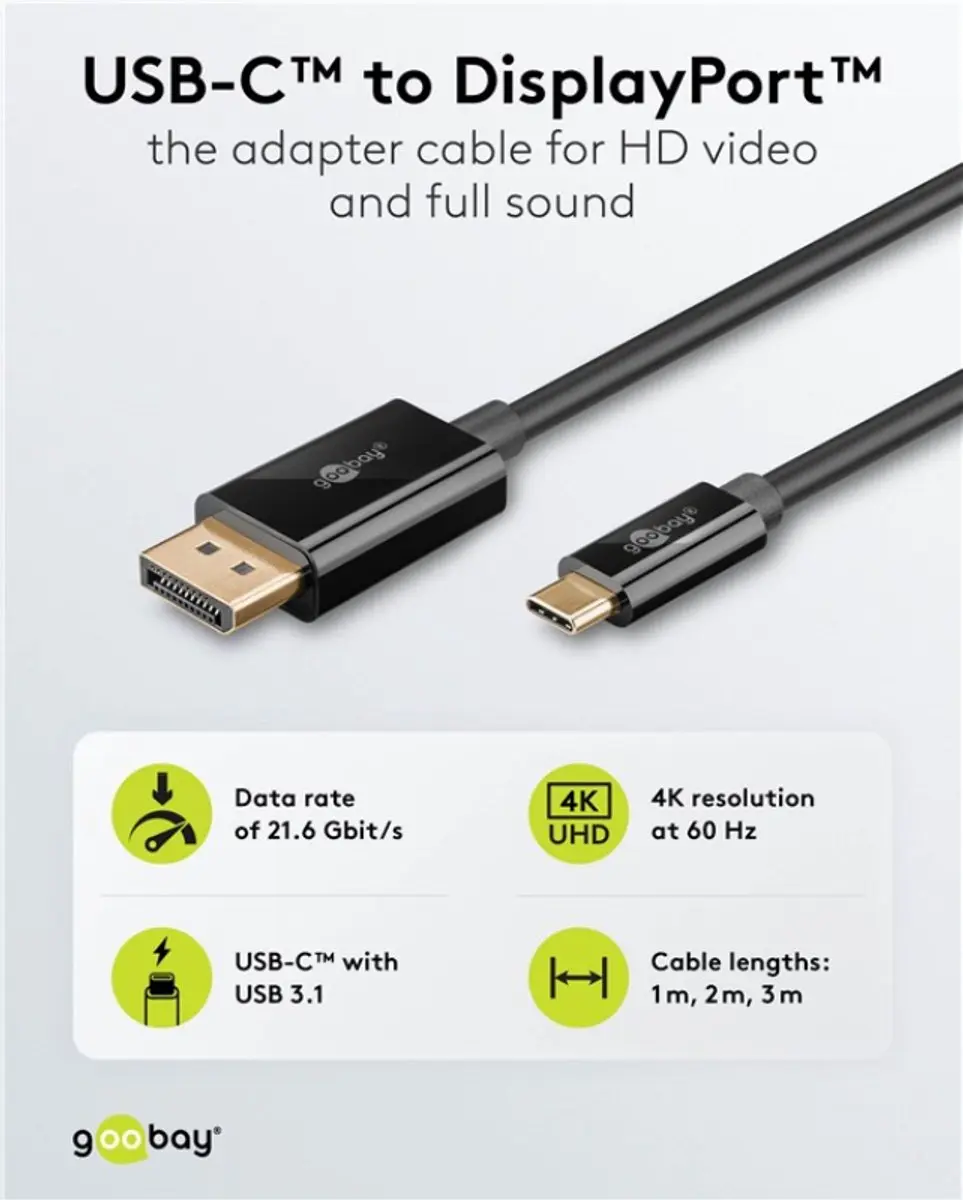 Goobay USB-C DisplayPort 4K Kabel 1m - Zwart