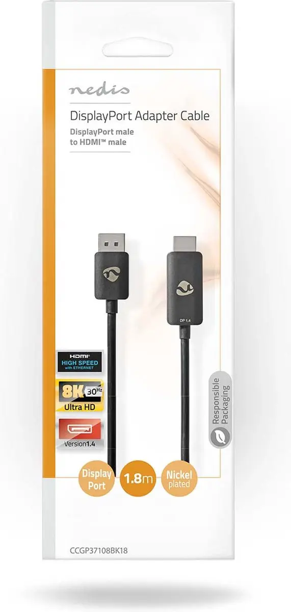 Nedis DisplayPort naar HDMI Adapter 8K@30Hz - 1,8m - Zwart