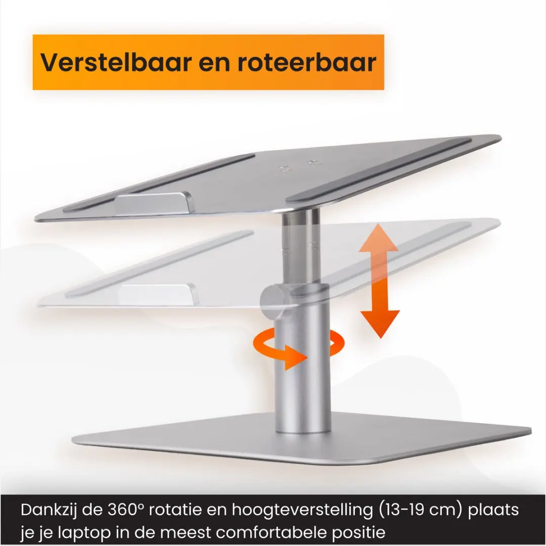 R2B Waalwijk Laptopstandaard 360° - 10-17 inch - Zilver