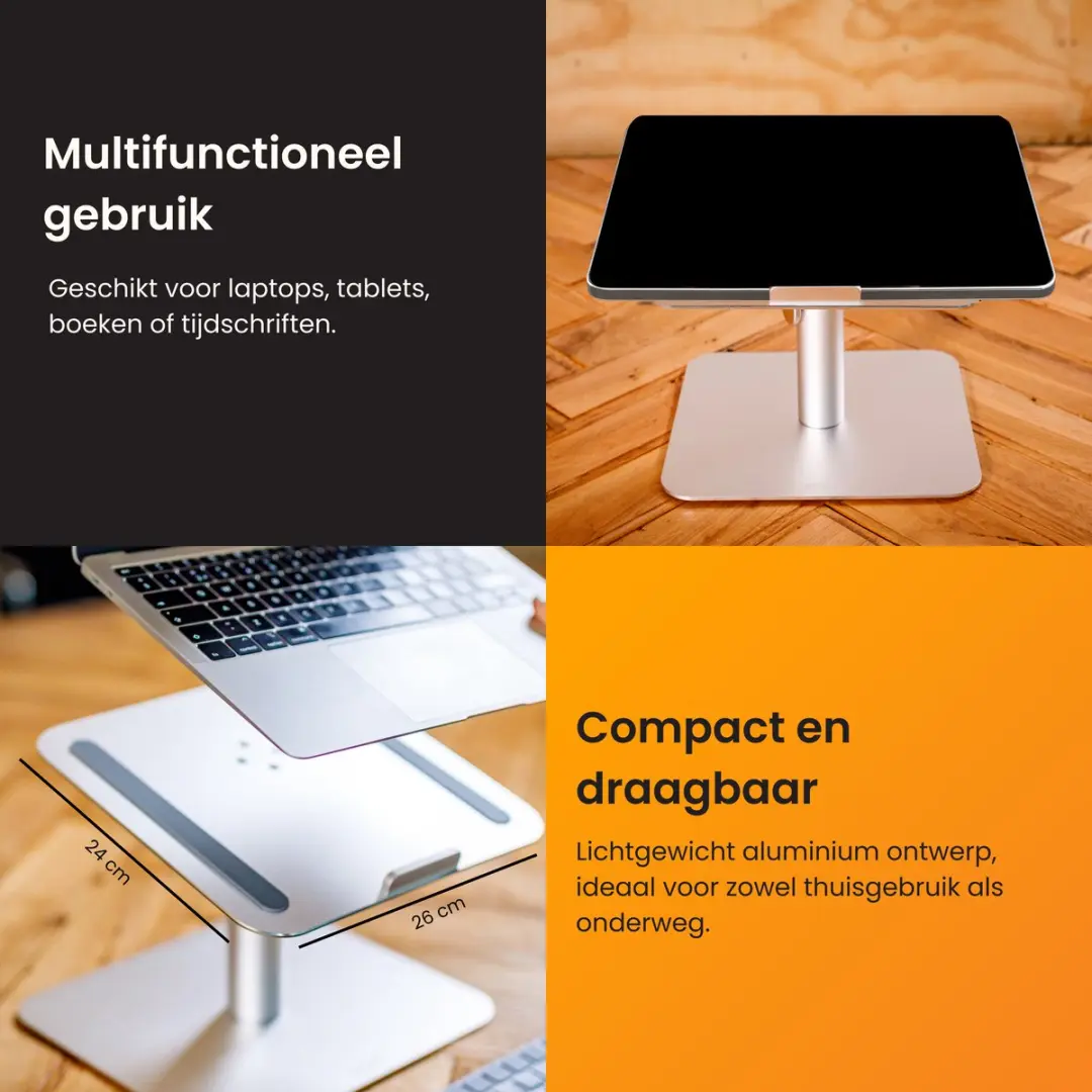 R2B Waalwijk Laptopstandaard 360° - 10-17 inch - Zilver
