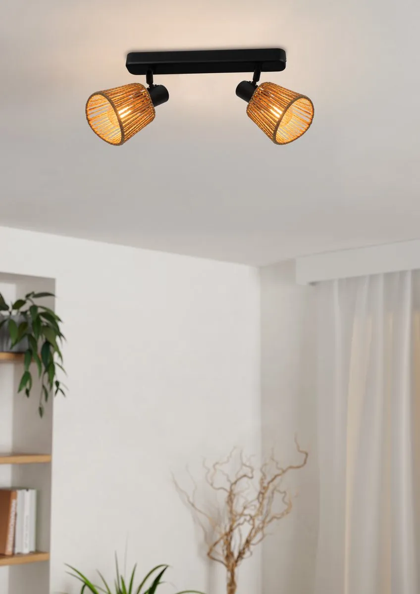 Eglo Keelby Spot E14 - 2x40W Kantelbaar - Zwart/Natuurlijk/Bruin