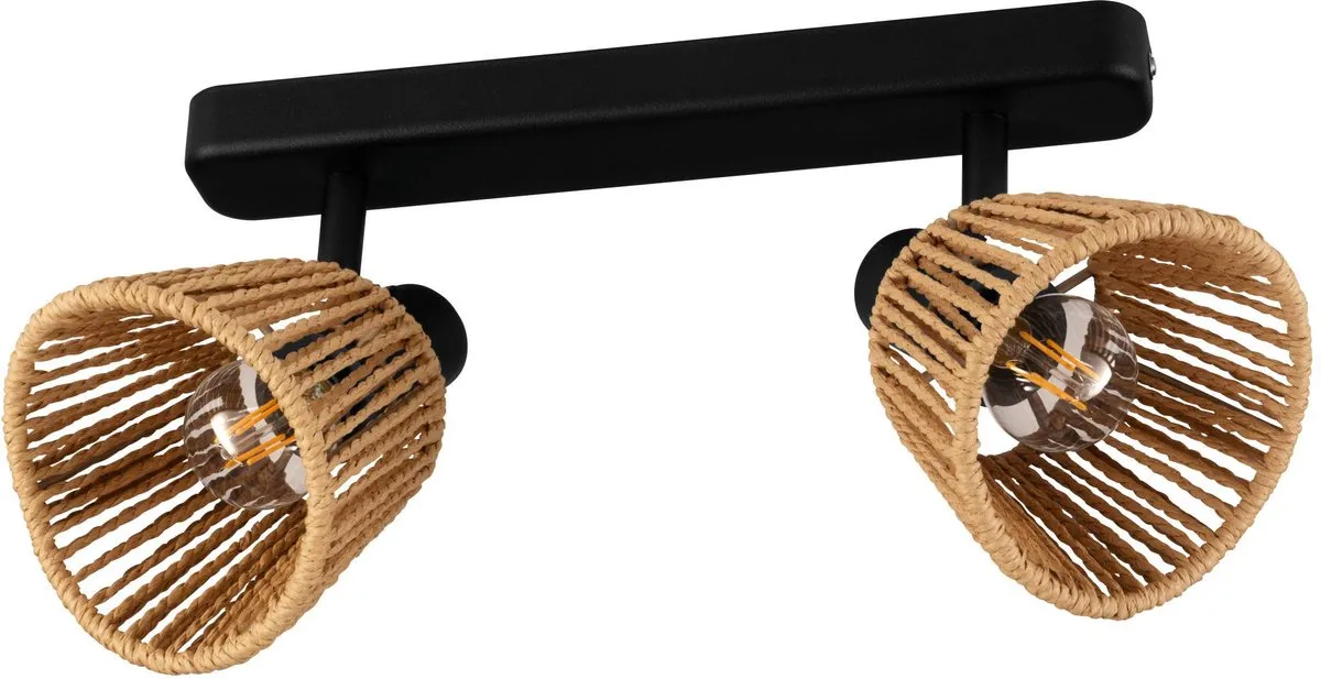 Eglo Keelby Spot E14 - 2x40W Kantelbaar - Zwart/Natuurlijk/Bruin