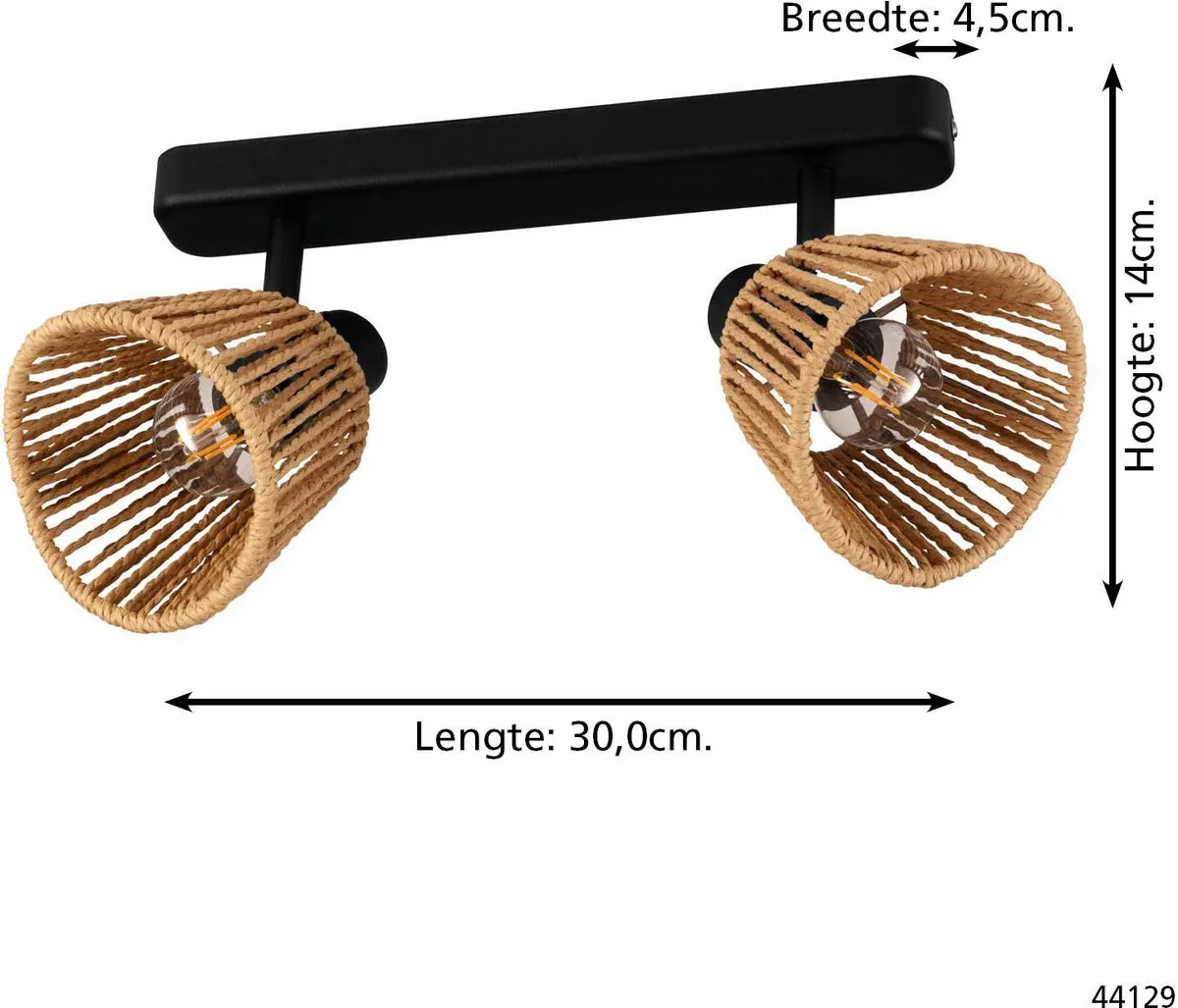 Eglo Keelby Spot E14 - 2x40W Kantelbaar - Zwart/Natuurlijk/Bruin - afbeelding 6 van 6