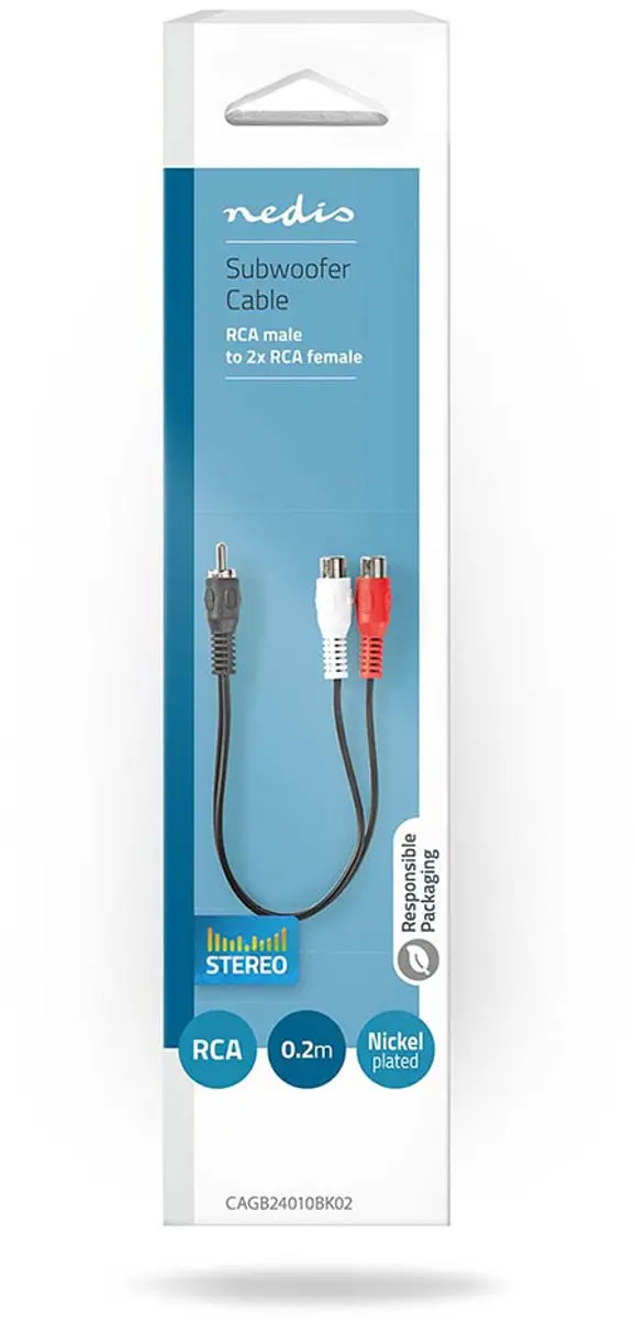 Nedis Subwooferkabel RCA 2xM naar 2xV - 0,2m - Zwart