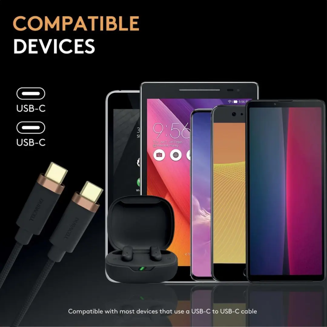 Duracell Toughened Kevlar USB-C Kabel 65W 2m - Zwart