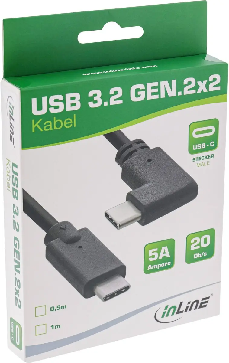 InLine USB-C Kabel Schuin 20Gb/s 100W 0,5m - Zwart