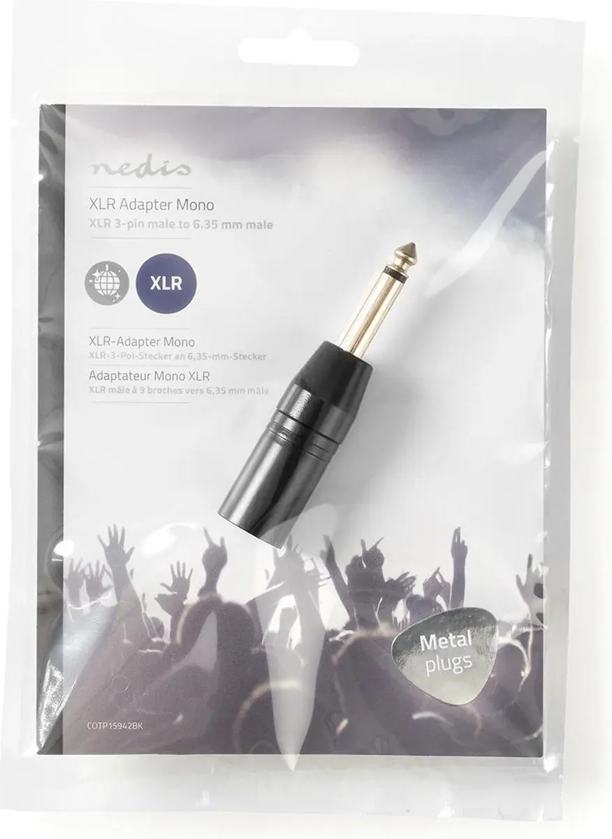Nedis XLR-Adapter COTP15942BK - 3-Pins Male naar 6,35mm Male - Zwart