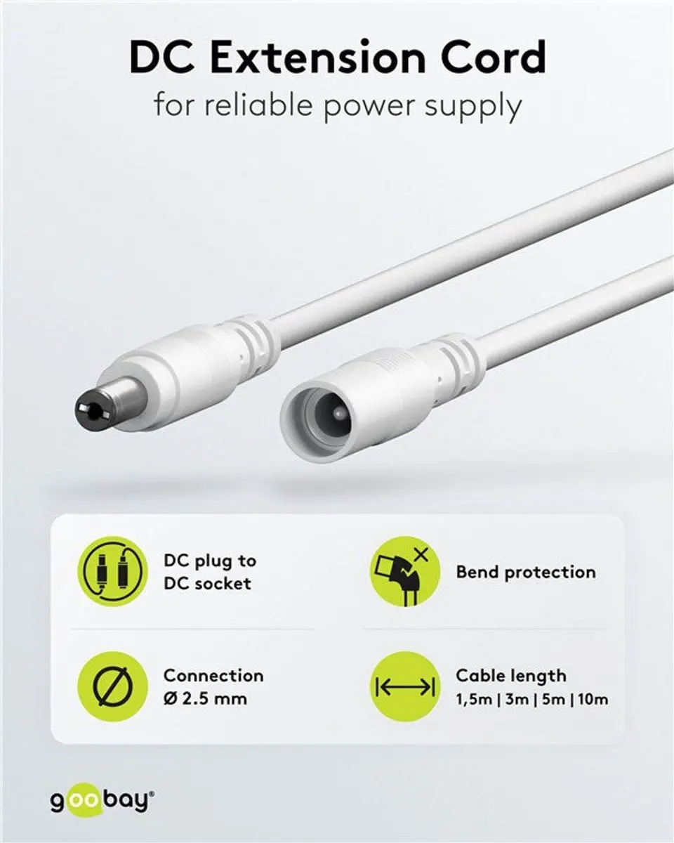 Goobay DC Verlengkabel 3m AWG20 - 100W - Wit