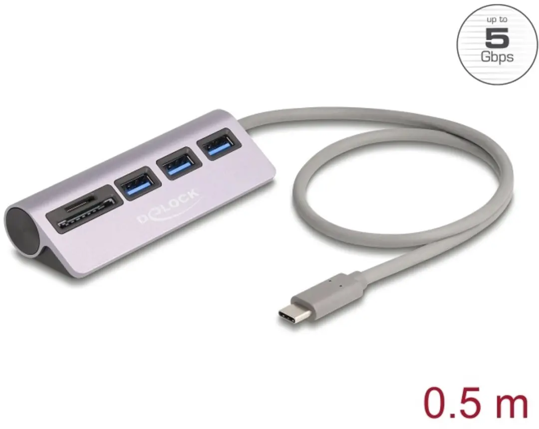 Delock 3-Port USB 5Gbps Hub met SD/MicroSD-lezer