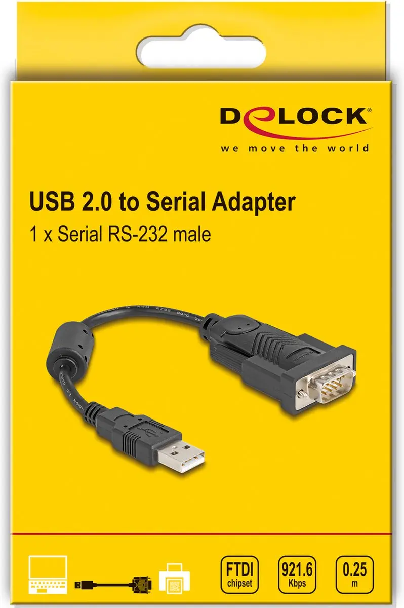 Delock USB 2.0 naar RS-232 Adapter 9-pin M - 0,25m - Zwart