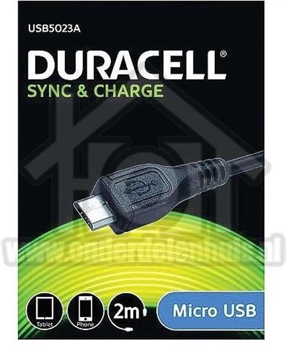 Duracell USB2.0 A naar Micro USB Kabel 2m - Zwart