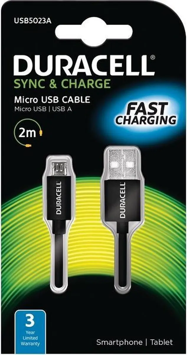 Duracell USB2.0 A naar Micro USB Kabel 2m