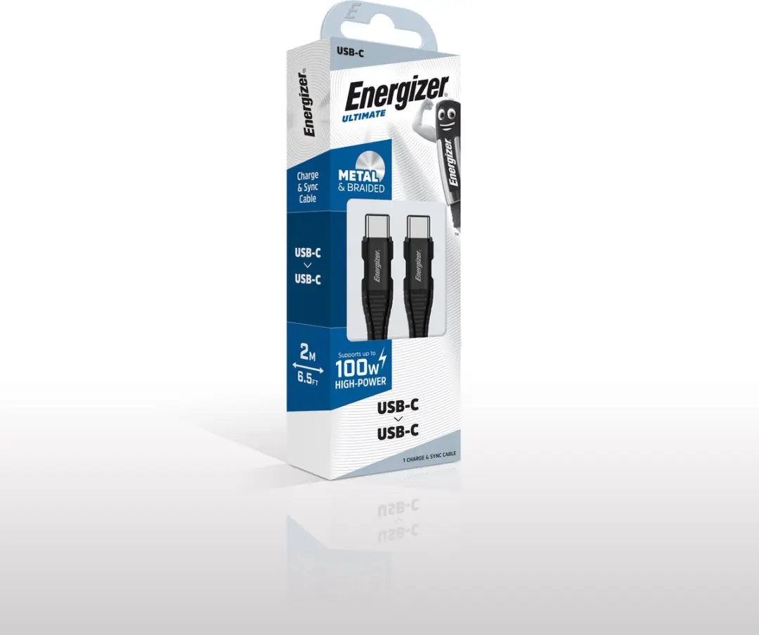 Energizer USB-C naar USB-C Kabel 100W - 2m - Zwart