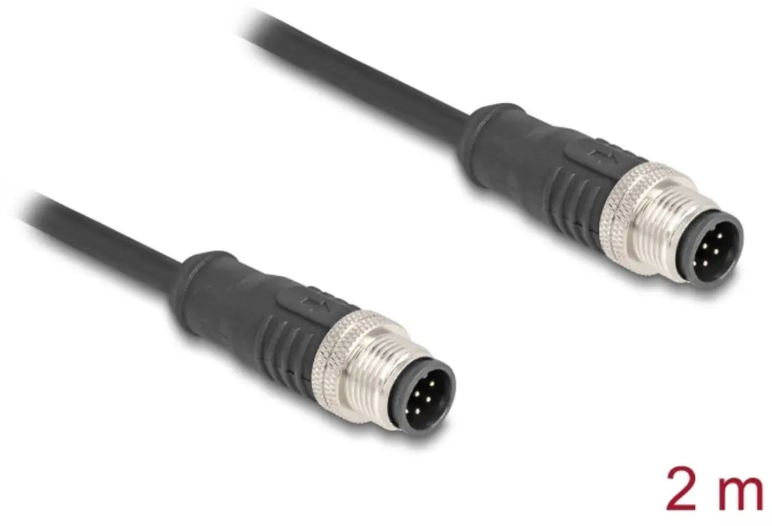 Delock M12 8-pins A-gecodeerde Netwerkkabel CAT5e 2m - Zwart