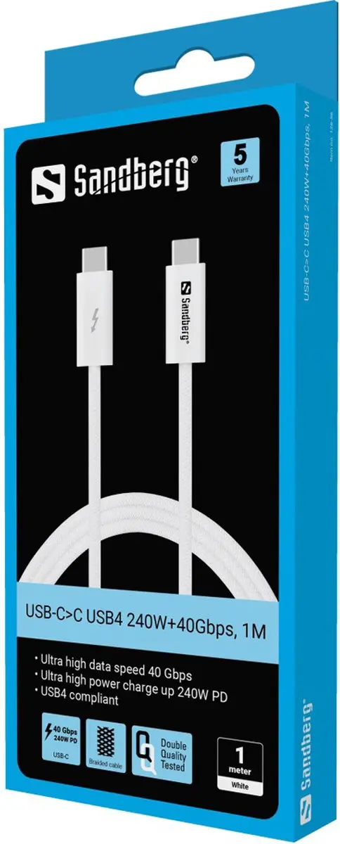 Sandberg 136-56 USB4 Gen 3x2 Kabel 1m - USB-C Wit