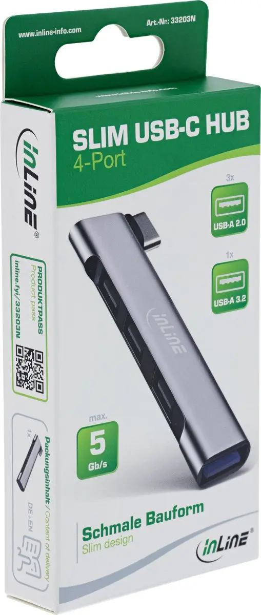 InLine USB Hub 4x USB-A 3.0 - Grijs