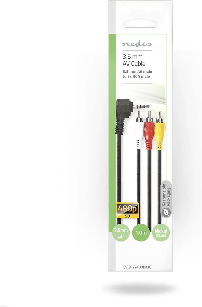 Nedis Audio-Videokabel 3,5mm Male - 3xRCA Male 1m - Zwart