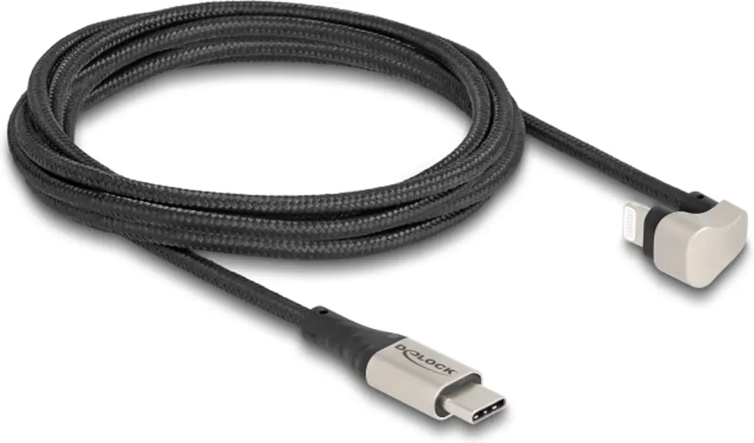 Delock USB-C naar Lightning Kabel 2m - 180° Hoek - Zwart