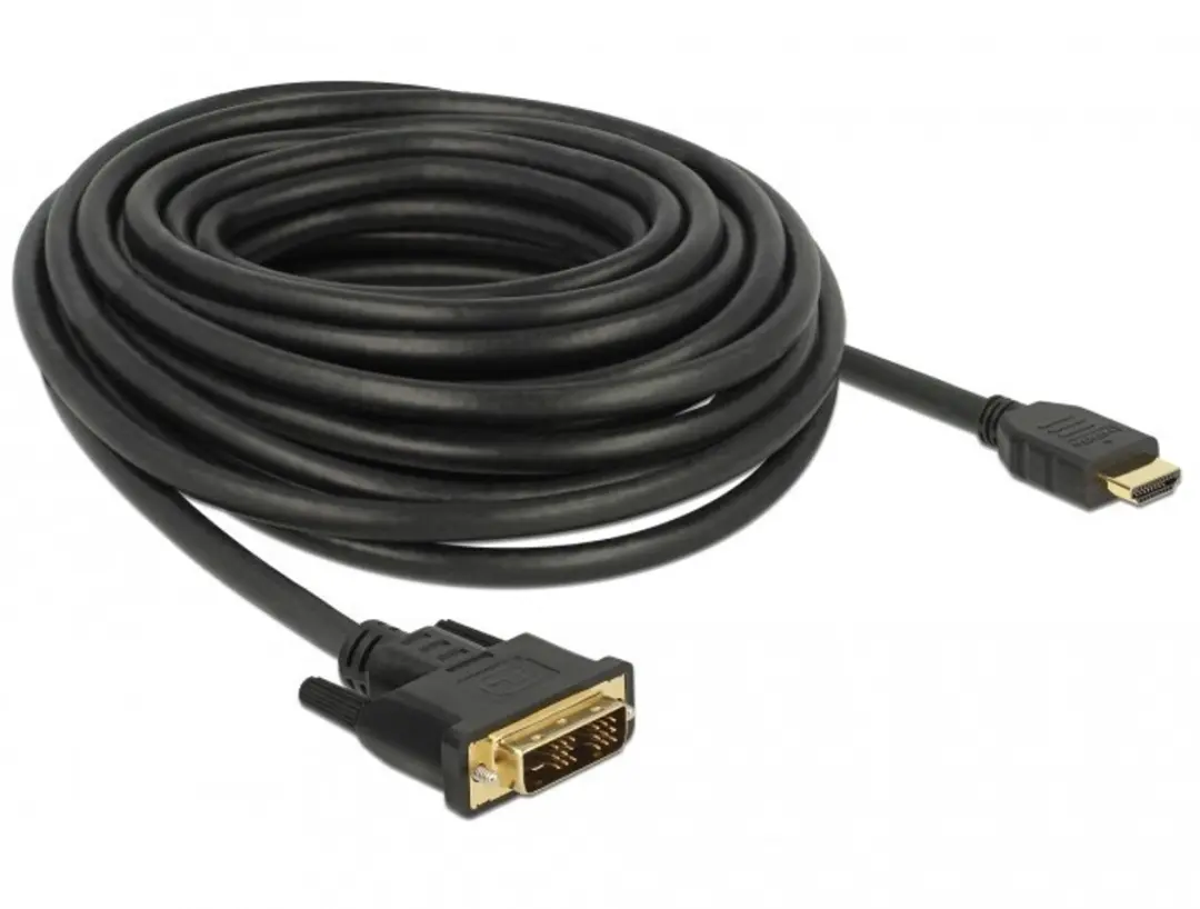Delock HDMI naar DVI Kabel 10m - Bidirectioneel - Zwart