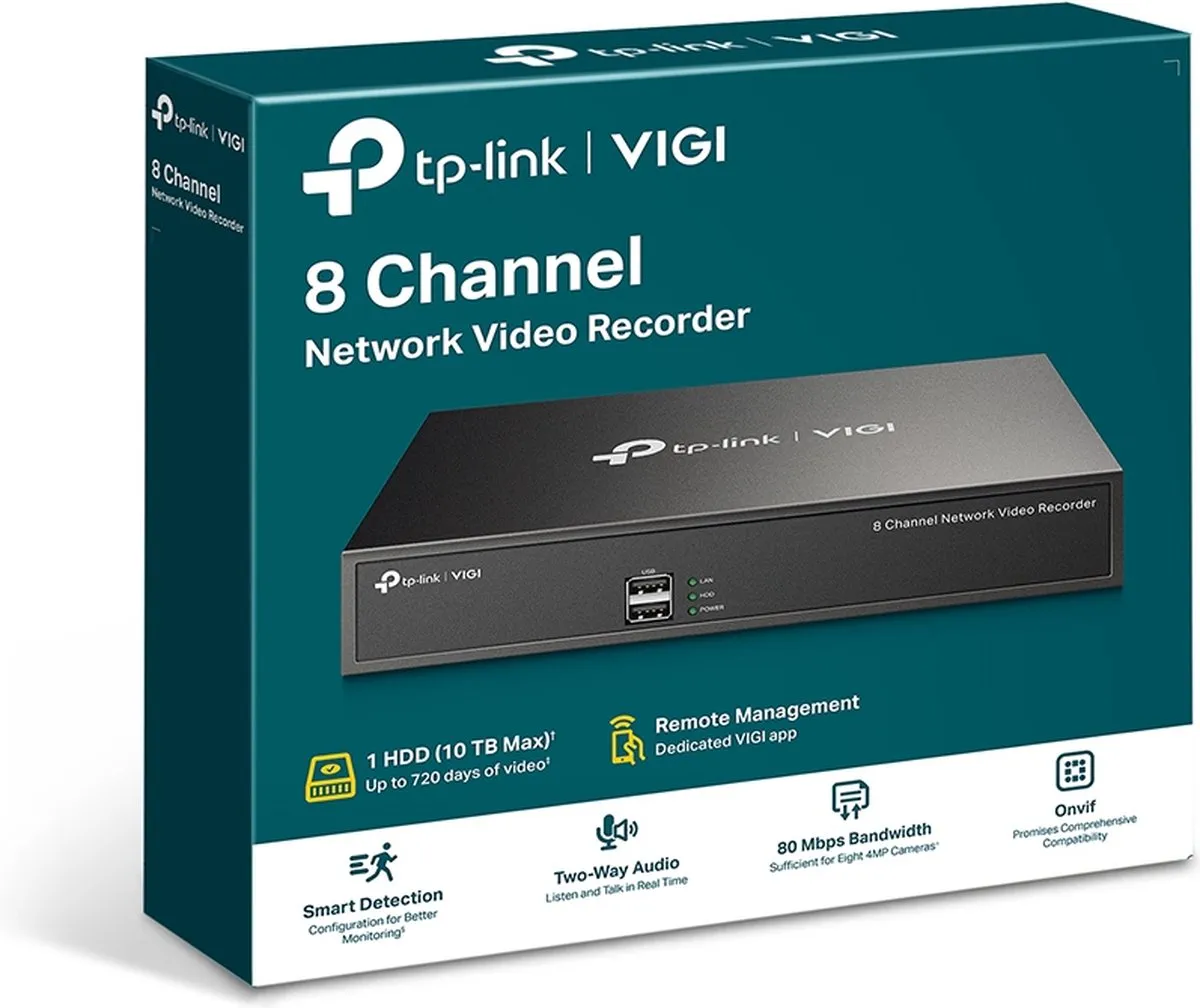 TP-Link VIGI NVR1008H Netwerk Video Recorder - 8 Kanalen - Zwart