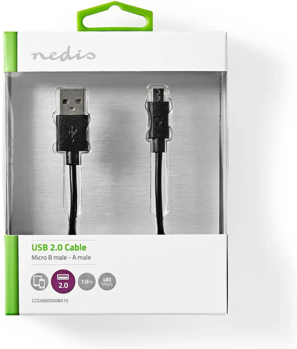 Nedis USB 2.0 A naar Micro-B Kabel 2m - 12W