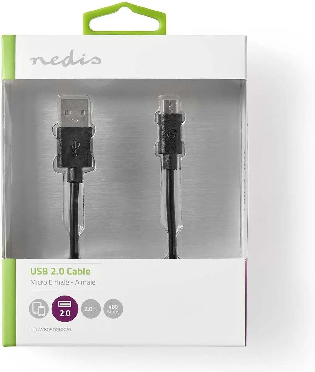 Nedis USB 2.0 A naar Micro-B Kabel 2m - 12W