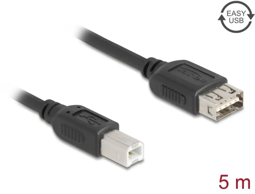 Delock USB 2.0 Kabel Type-B naar Type-A Vrouwelijk 5m - Zwart