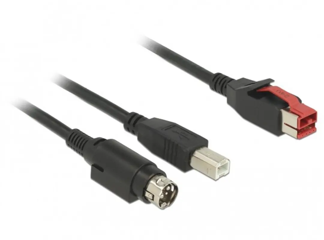 Delock PoweredUSB Kabel 24V USB Type-B naar Hosiden Mini-DIN 3-pin - 5m - Zwart