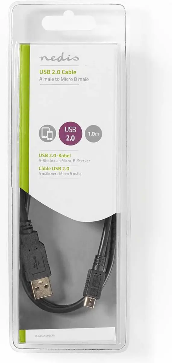 Nedis USB 2.0 A naar Micro-B Kabel 1m - Zwart