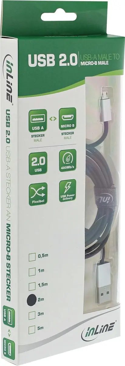 InLine USB Micro-B naar USB-A Kabel 1m - USB 2.0 - 3A - Zwart