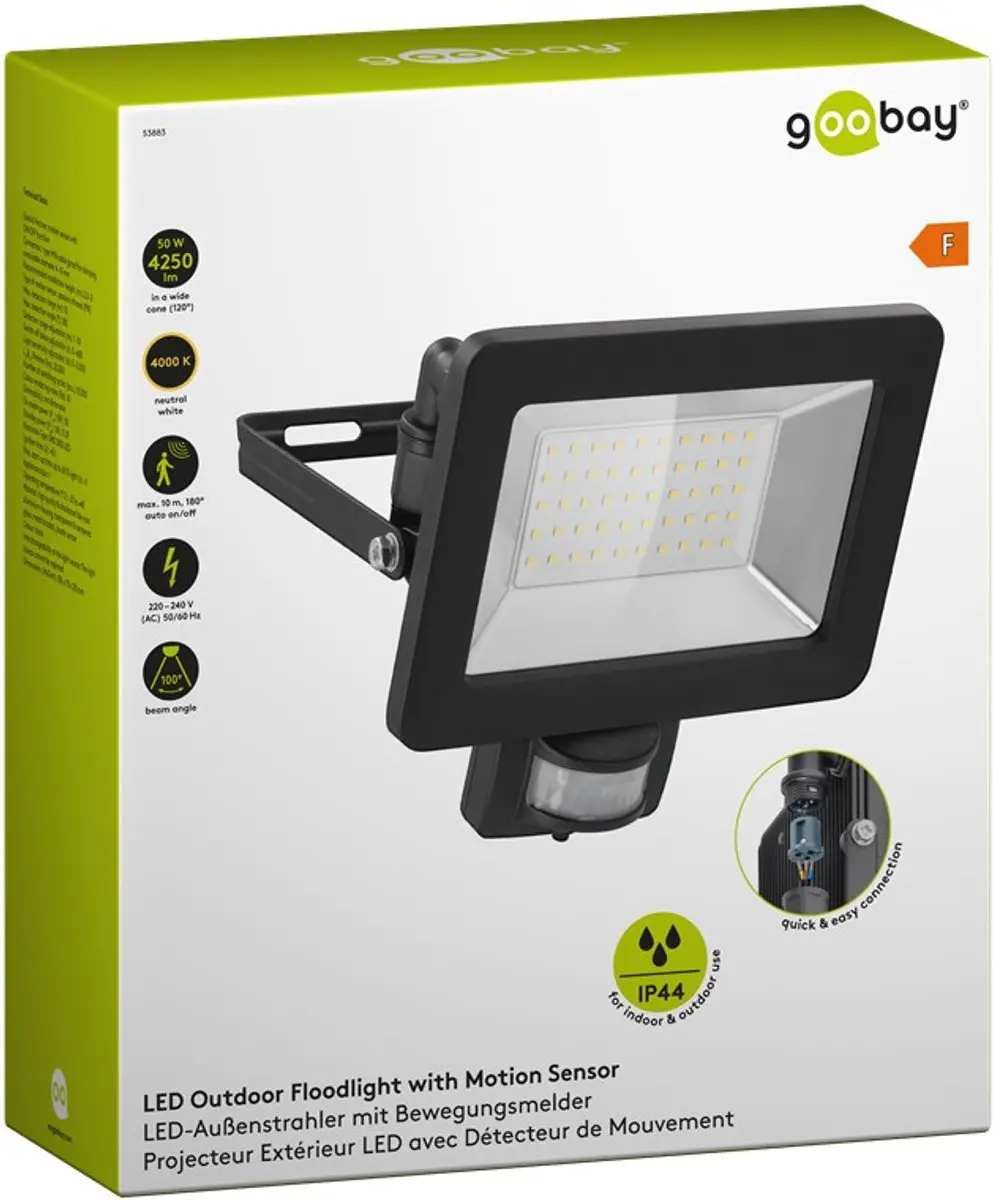 Goobay LED-schijnwerper 50W - Bewegingsensor - Zwart
