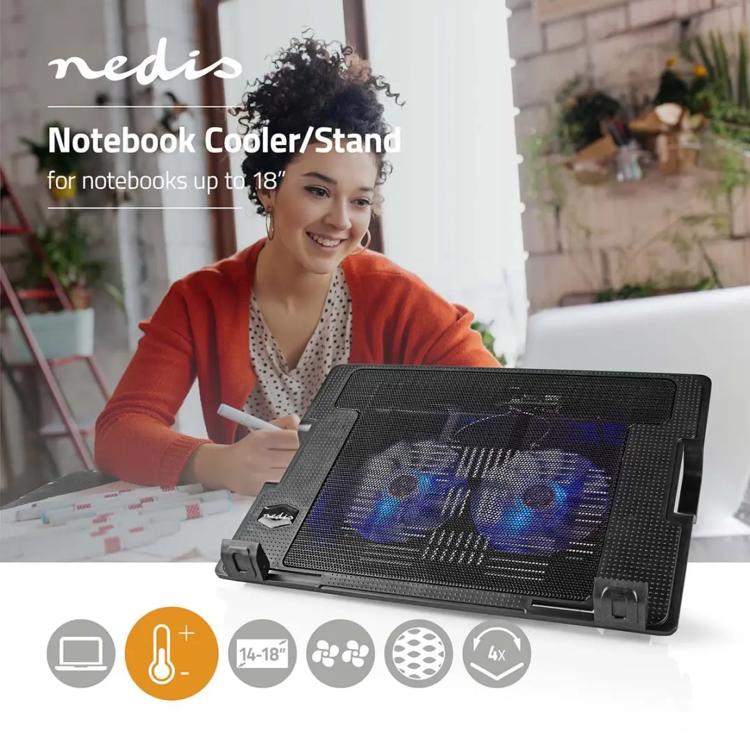 Nedis NBCR200BK Notebookstandaard 2 Ventilatoren - 18" - Zwart