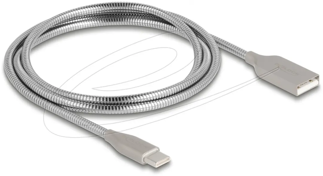 Delock USB Type-A naar Type-C Kabel 60W PD 1m - Zilver