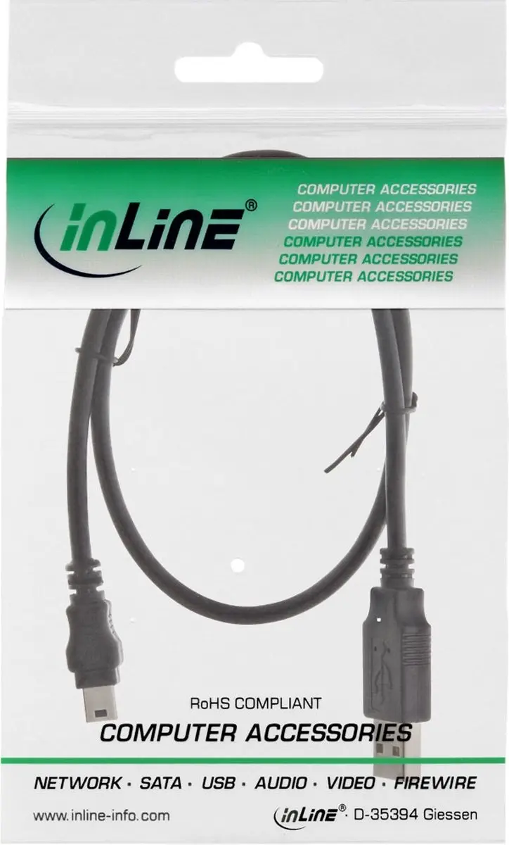 InLine USB 2.0 A naar Mini-B 5-pin Kabel 0,3m - Zwart