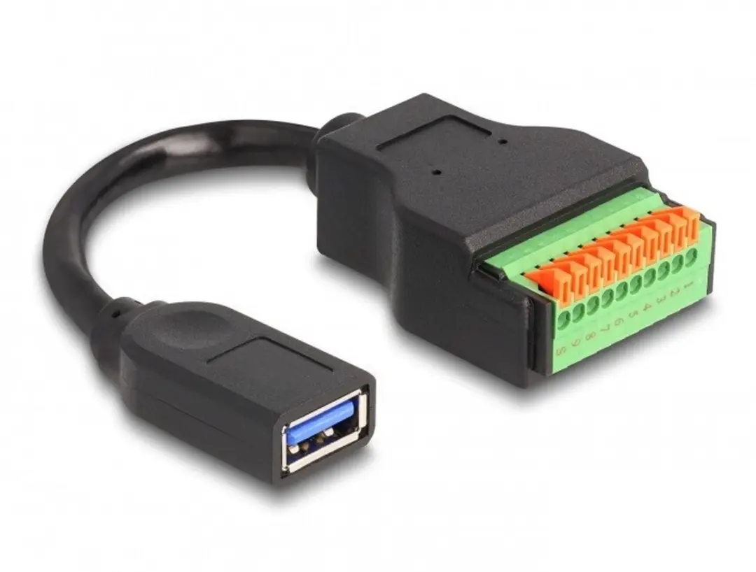 Delock USB 3.2 Gen 1 Type-A naar Terminal Block Adapter - 15 cm - Zwart/ Groen